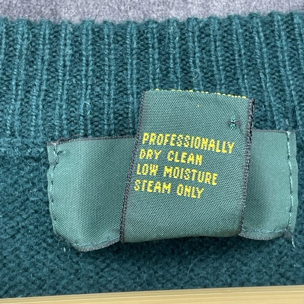 Vintage Club Room 100% Lambswool Green V-Neck Sweater Mens Size L Rare